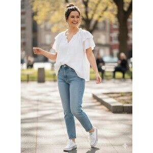 Joie 3X White Crinkle Gauze Boho Flutter Sleeve Peasant Top Blouse Plus Size